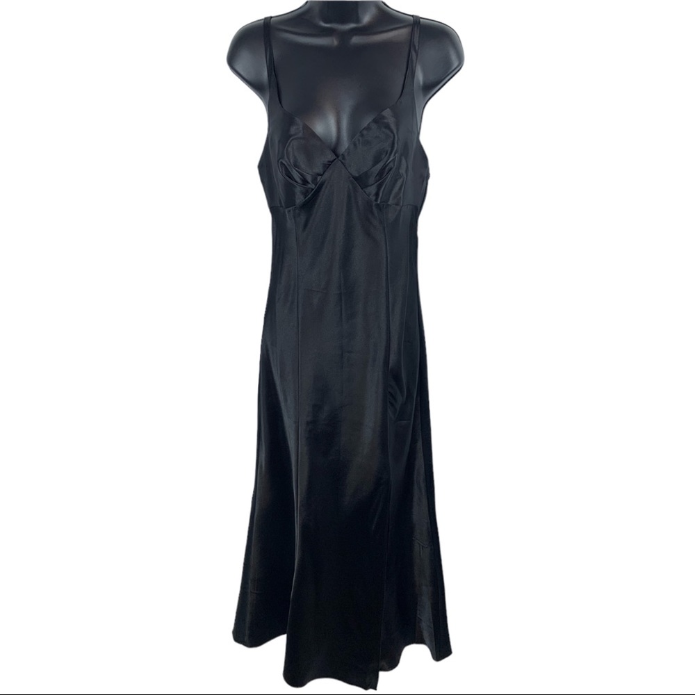 Frederick’s and f Hollywood black satin gown